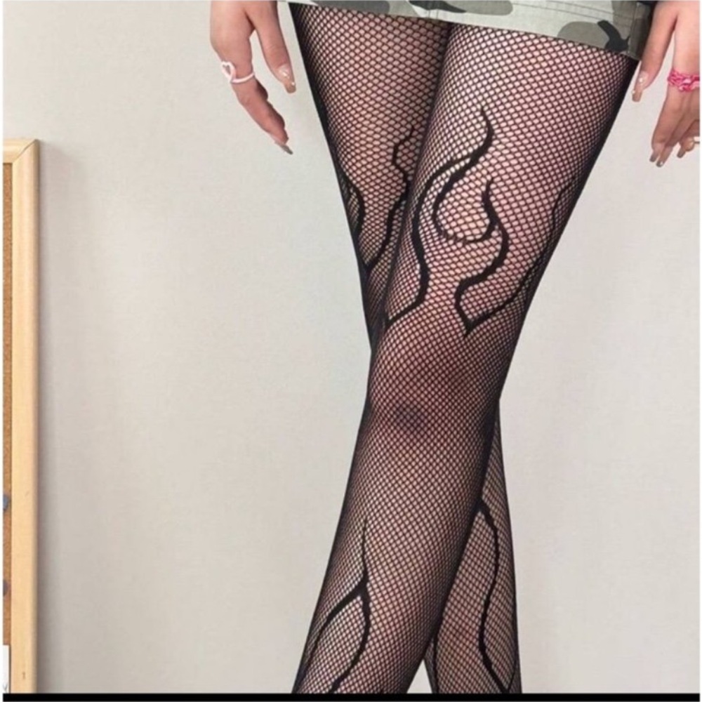 Black Flame Fishnet Tights - Picture 2 of 6